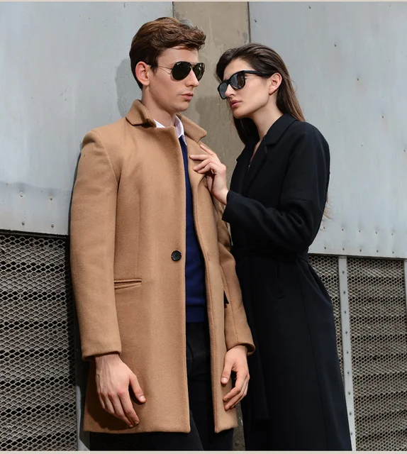 slim fit black overcoat