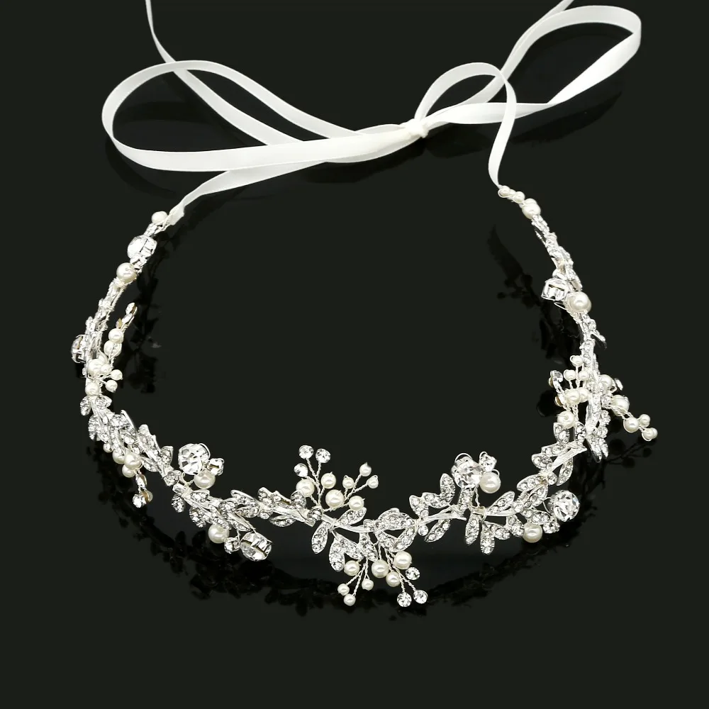 SLBRIDAL Handmade Ribbon Alloy Wired Rhinestones Crystals Pearls Flower Leaf Wedding Headband Bridal Hair Vine Hair Accessories цена SLBRIDAL Handmade Ribbon Alloy Wired Rhinestones Crystals Pearls Flower Leaf Wedding Headband Bridal Hair Vine Hair Accessories цены онлайн