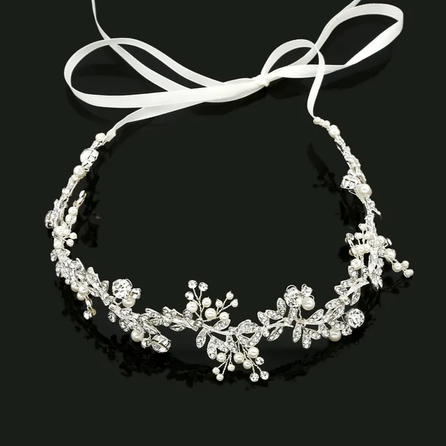 Special Offers SLBRIDAL Handmade Ribbon Alloy Wired Rhinestones Crystals Pearls Flower Leaf Wedding Headband Bridal Hair Vine Hair Accessories