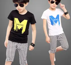 2016 новинка хит продаж комплект одежды с буквенным принтом с принтом «Минни Маус» короткая футболка с принтом для мальчиков + штаны одежда