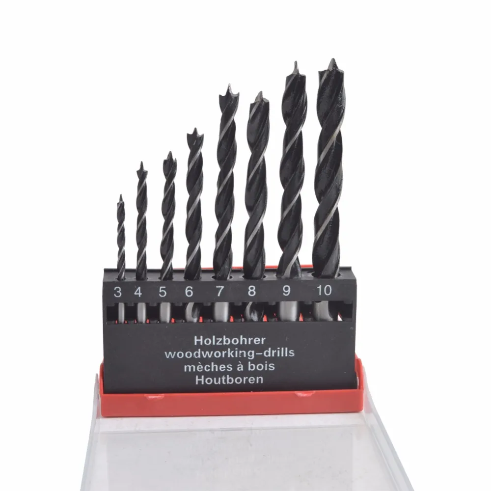  8 Pieces/Set Twist Wood Drill Bit Set for Woodworking Drill Kit High Carbon Steel Material Manual B