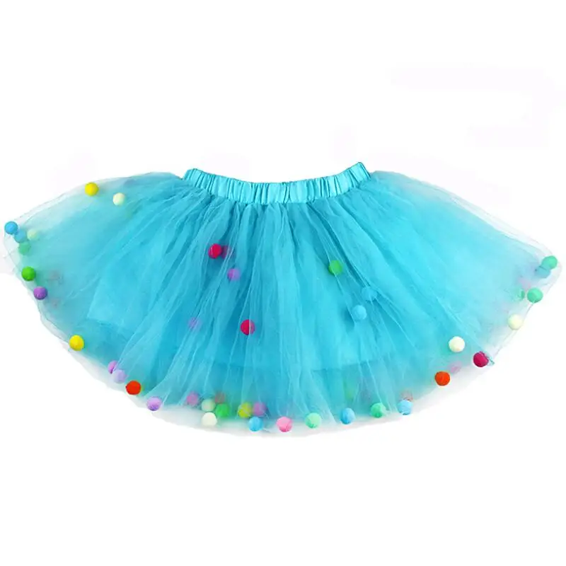 Детская юбка для девочек детская с разноцветными помпонами танцевальная мини