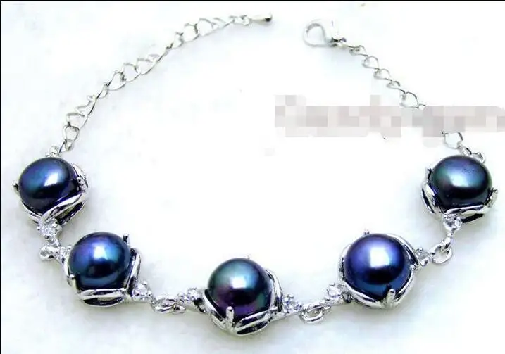 

FREE SHIPPING HOT sell new Style >>>>SALE Big 9-10mm black natural super luster pearl adjustable 6-8" Bracelet -