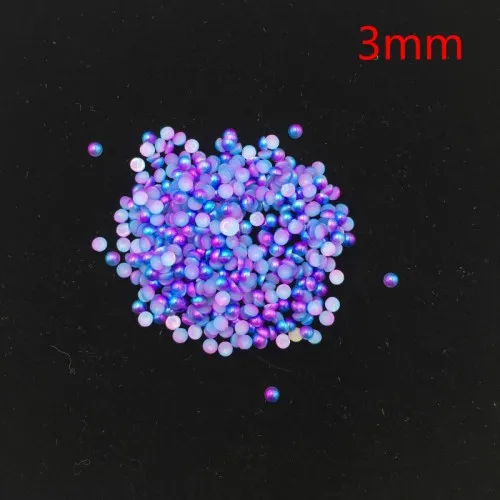 3mm blue Полукруглый смешанный жемчуг цветной плоский задний магический дизайн Русалка градиент симфония амулеты бусины ювелирные изделия DIY 3D украшения ногтей - Цвет: 3mm blue