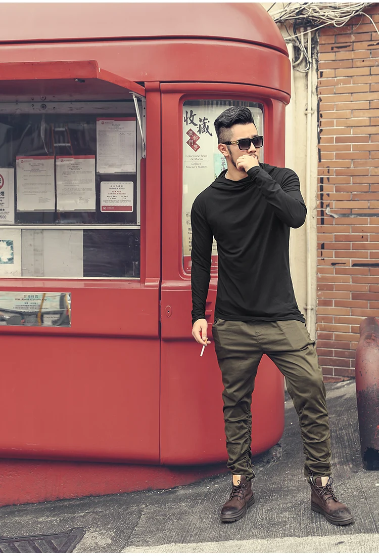 Men Autumn New European Style High Collar Long Sleeve Hooded T-shirt with Cap Men Slim Casual Cotton Irregular T-shirt T908 HTB1GPXBkOLaK1RjSZFxq6ymPFXas - Men Autumn New European Style High Collar Long Sleeve Hooded T-shirt with Cap Men Slim Casual Cotton Irregular T-shirt T908