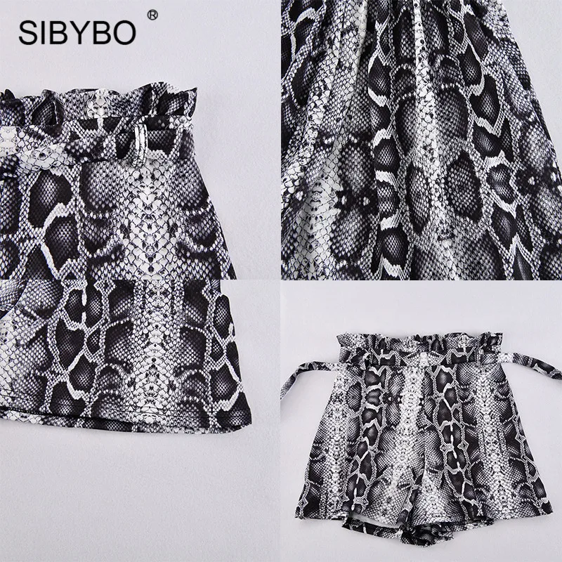 Женские шорты с высокой талией Sibybo свободные со змеиной кожей на завязках