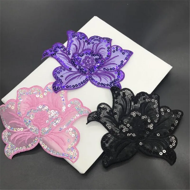 

3pc Sequins Flower Applique Clothing Embroidery Patch Fabric Sticker Iron On Patch Craft Sewing Repair Embroidered 16X13cm BJ41