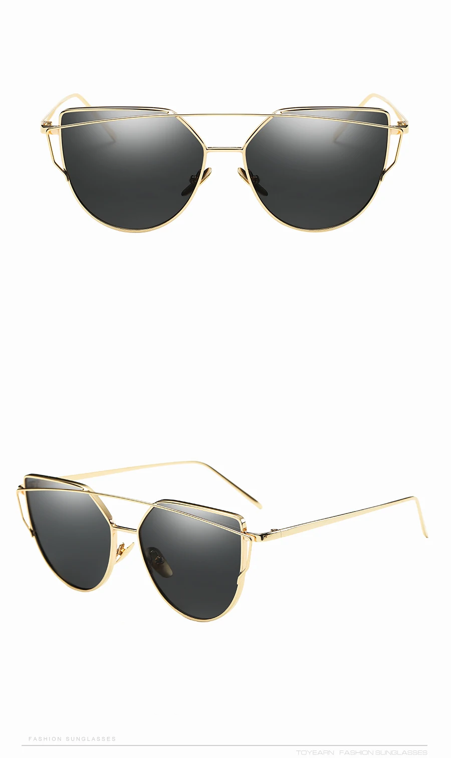 TOYEARN/Модные Винтажные женские солнцезащитные очки с кошачьим глазом для женщин и мужчин, фирменный дизайн, розовое золото, двойное зеркало, солнцезащитные очки для женщин