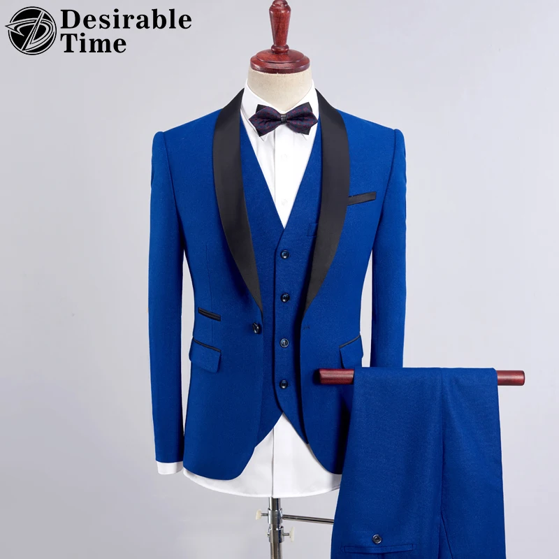 Mens Blue Wedding Tuxedo Suits 3 Pieces with Pants 2018