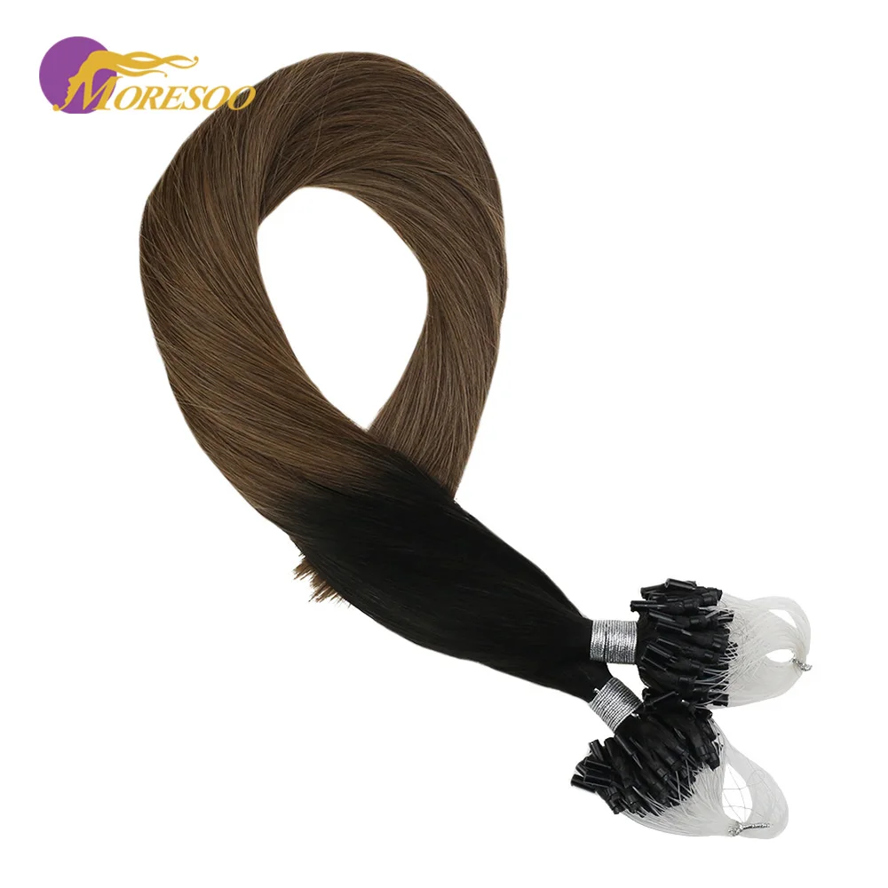 

Moresoo Micro Loop Hair Extensions Ombre Color Off Black #1B Fading to Brown #10 Real Remy Human Hair Extensions 1G/1S 50G