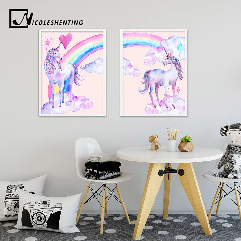 Rainbow Unicorn Posters Canvas Prints Watercolor Pegasus Painting Wall Art Decorative Picture Nordic Style Kids Decoration Unicorn Poster Posters And Printsdecorative Pictures Aliexpress