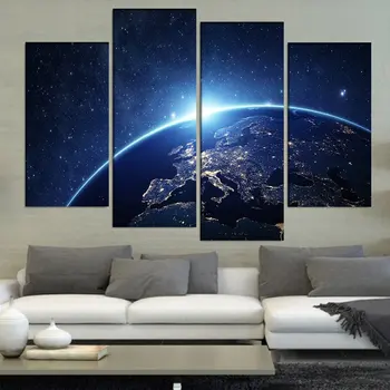 

Home Decoration Painting Framework Canvas Wall Art Poster 4 Panel Earth Landscape For Living Room Modern HD Printed Pictures