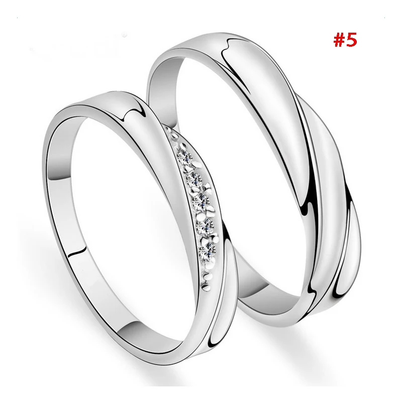 1 Pair Silver Plated Heart Lovers Couple Promise Rings Set Zircon Crystal Wedding Ring Jewelry Couple Ring Various