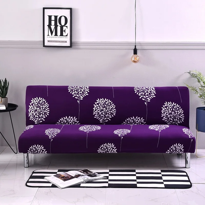 Tight Wrap Sofa Bed Cover Without Armrests All-inclusive Leaves Printing Slipcover Elastic Stretch Furniture Couch Cover