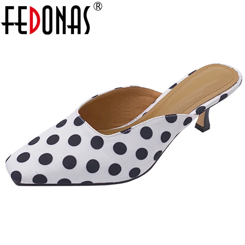 

FEDONAS New Vintage Square Toe Sandals Women Pumps Slip on Mules Spring Summer Single Shoes Woman Genuine Leather Party Shoes