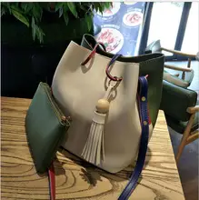 Winter frauen weichem leder eimer tasche sets leder tote tassel umhängetasche Marke luxus