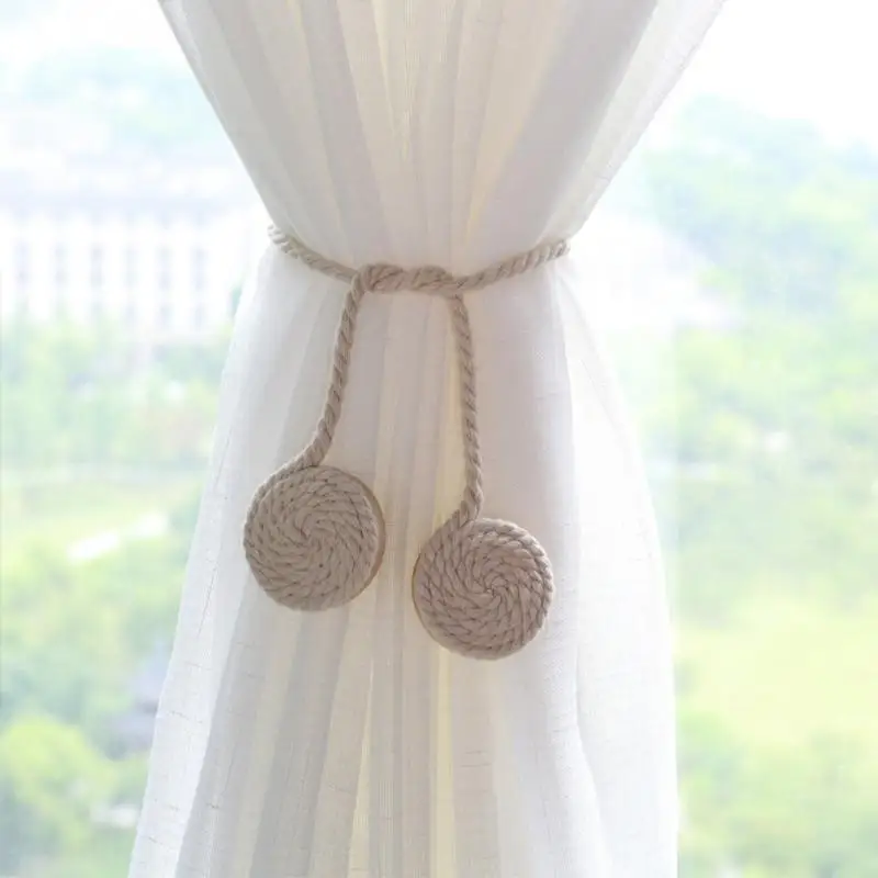 Pastorale Round Wooden Ball Cotton Rope Curtains Tieback Magnet