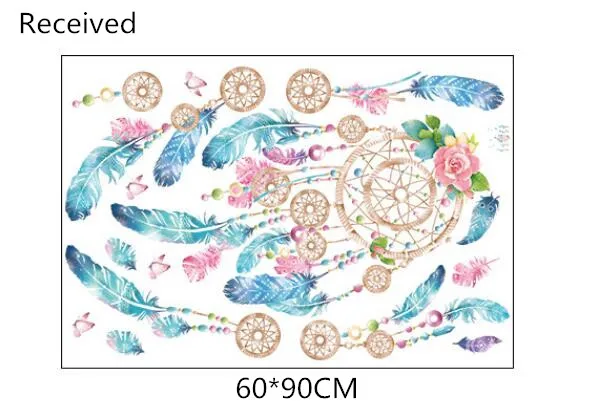 1 шт. 60*90 см перо кулон Ловец снов стикер на стену DIY для спальни гостиной украшение фона самоклеющиеся фрески