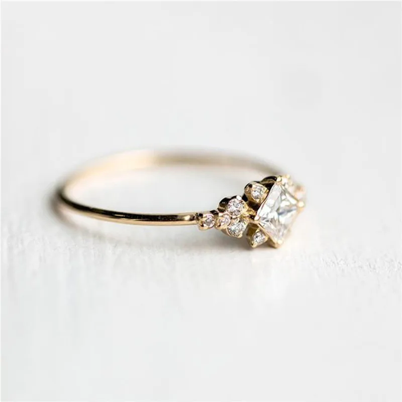 BOAKO 2018 Newest Fashion Wedding Rings for Women Gold-Color Crystal Cubic Zirconia Square Shape Ring Jewelry anillos X7-M1