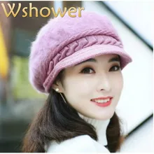 Женский Зимний Козырек простая Женская шерстяная шляпа Открытый ветрозащитный кролик мех вязаный берет, шапка Осенняя женская шапка