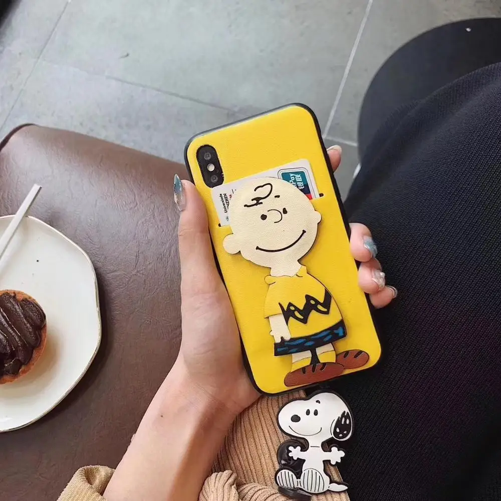 

For IPhone case, Charlie snoopy doll is a 3d cut, soft leather edge bag with card insert