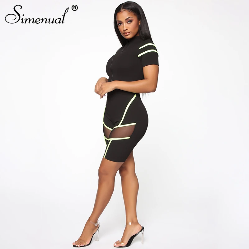 Simenual Neon Striped Fitness Rompers Womens Jumpsuit Sporty Zipper Patchwork Active Wear Workout Biker Playsuits Fashion Casual Simenual Neon Striped Fitness Rompers Womens Jumpsuit Sporty Zipper Patchwork Active Wear Workout Biker Playsuits Fashion Casual