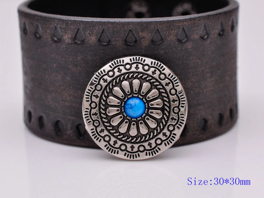 10X Retro Copper Tribal Flower Carved Leathercraft Belt Turquoise metal Conchos 