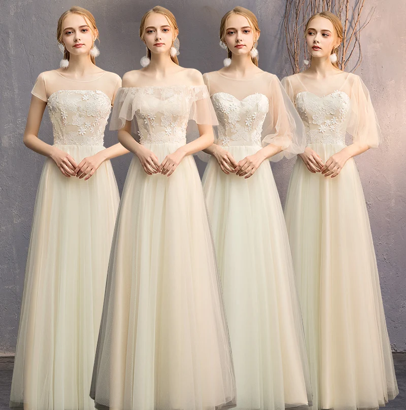 

Champagne Bridesmaid's dress tulle Customized four style available a-line Bridesmaid Dresses for Wedding Party Vestido De Noiva