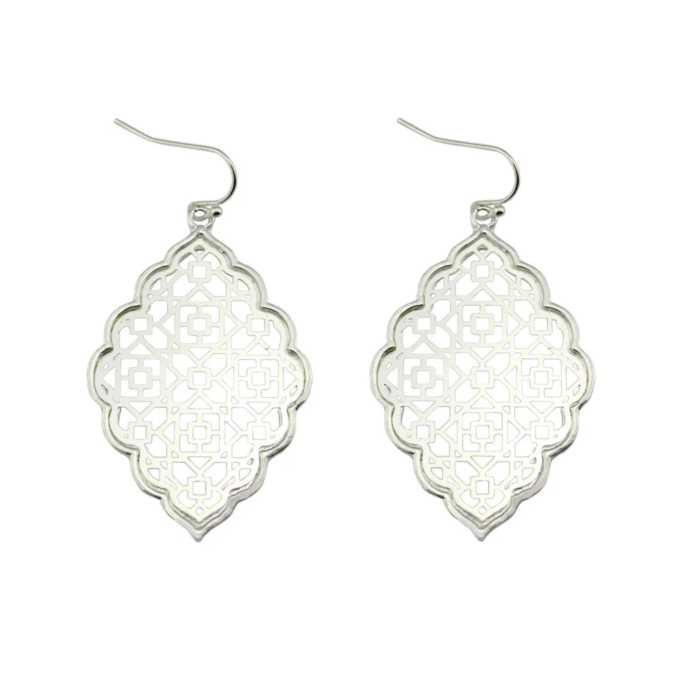 

Silver Filigree Moroccan Earrings for Women 2017 Fashion Geometric Two Tone Statement Hollow Out Gold Earrings Jewelry Wholesale