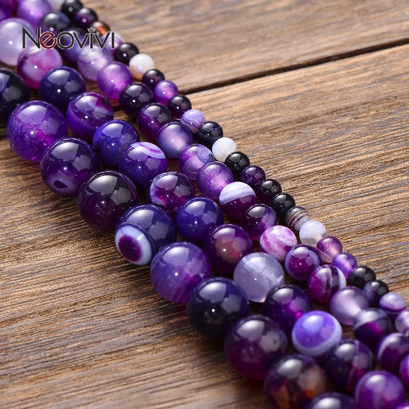 

Neovivi 4-10mm Purple Pattern Round Bead Smooth Natural Stone Beads for Jewelry Making Needlwork Bracelets Necklaces Accessories