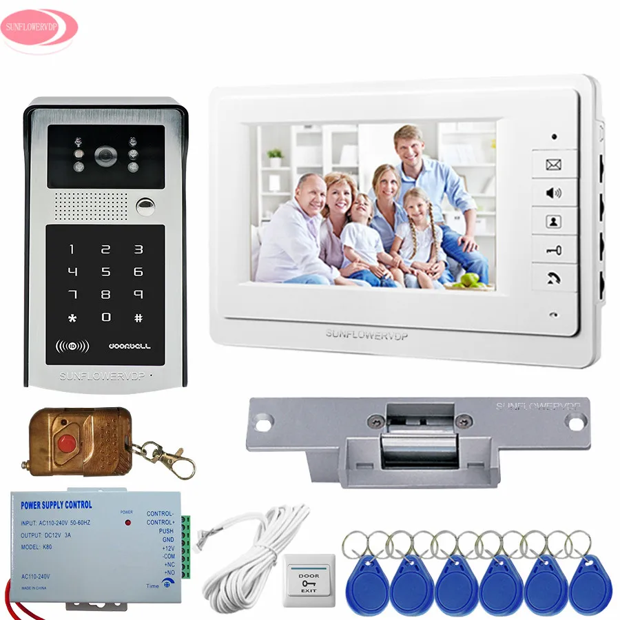 Wireless Remote Control Home Video Door Phone Entry System Rfid Cards Doorbell Outdoor IR Code Keypad Camera +Electric Door Lock