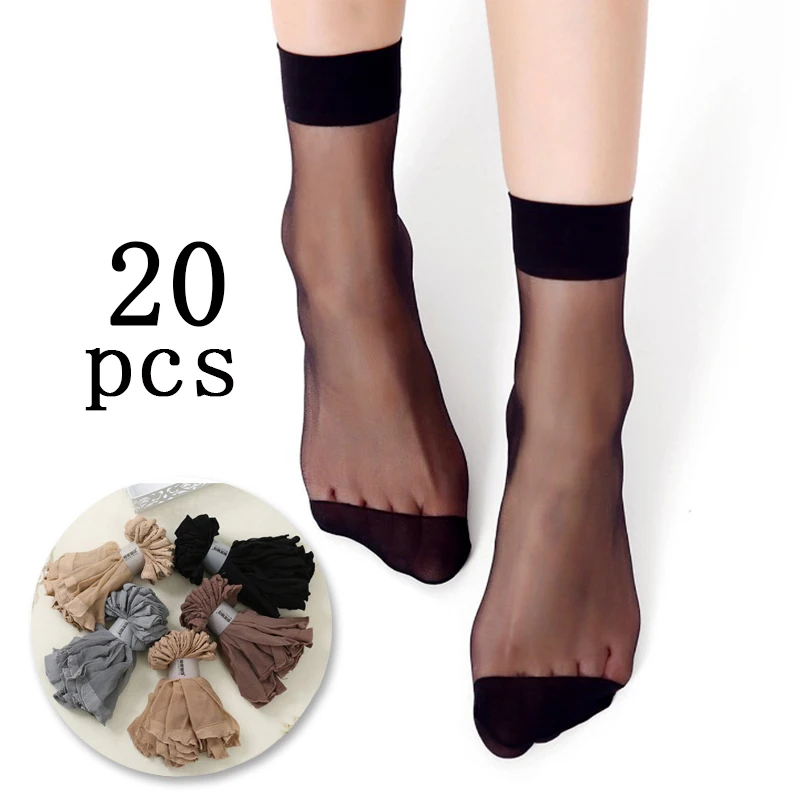 20 Pairs Summer Sexy Ultrathin Crystal Silk Socks For Women High Elastic Black Transparent Socks Girl Nylon Ankle Sox|Socks| - AliExpress