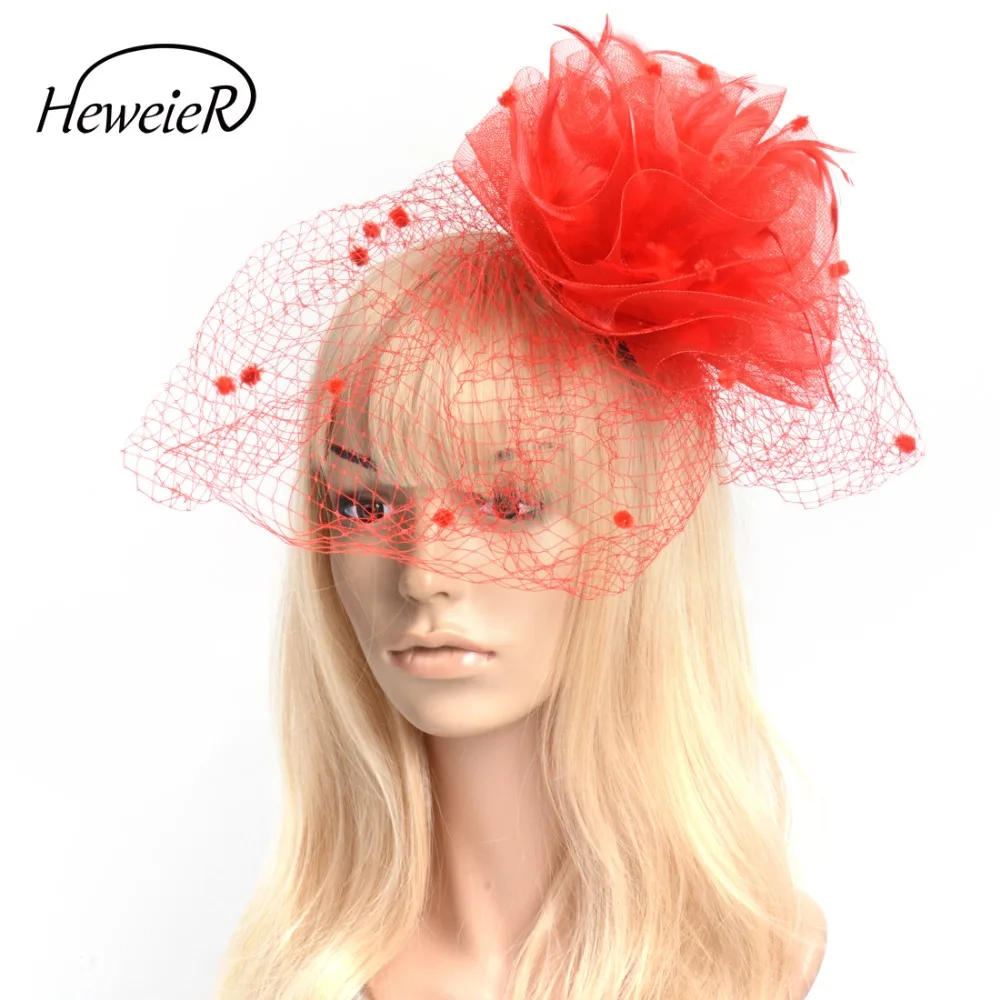 

Fashion Bridal Women Handmade Net Mesh Veil Feather Fascinator Hat Hair Clip Party Wedding Cocktail Races Hairpiece Hairpin