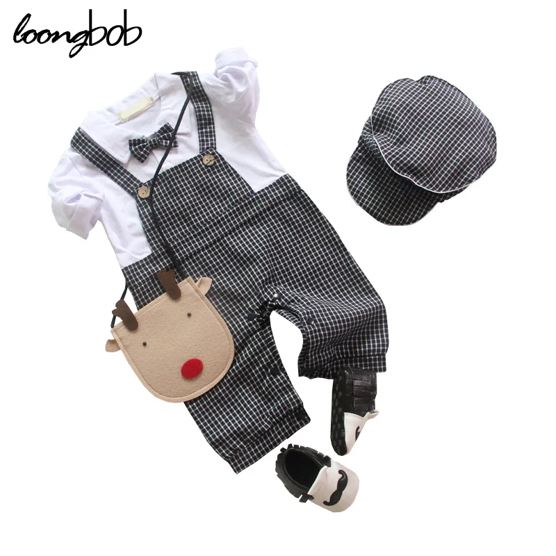 

Newborn Baby Jumpsuit With Hat Gentleman Long Sleeve Spring autumn Infant Boys One Piece Suit Overall Outfits 2016 Baby Clothing