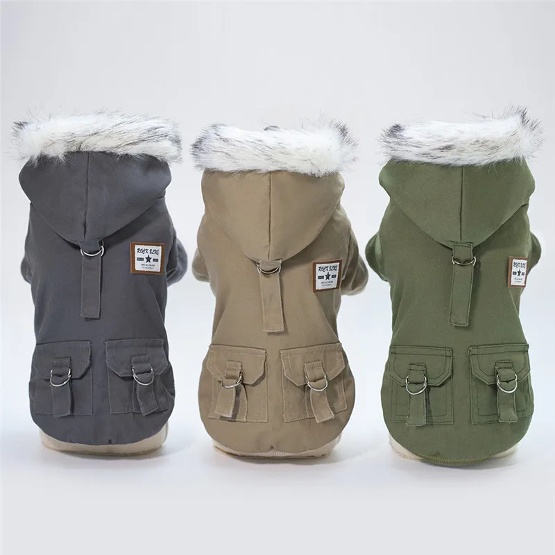 

Super Warm With Fur Pet French Bulldog Coat Jacket For Dog Winter Military Dog Clothes for Small Dogs Yorkies Dogs Pets Clothing