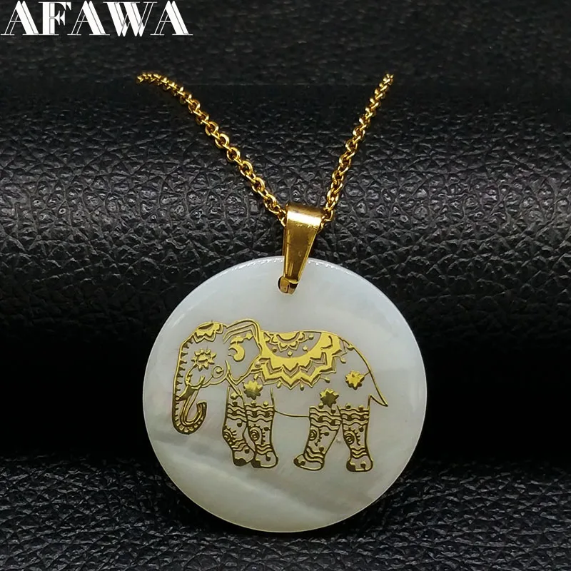 

2019 Fashion Elephant Shell Stainless Steel Necklaces for Women Gold Color Ethnic Necklace Jewelry collier ethnique N1828