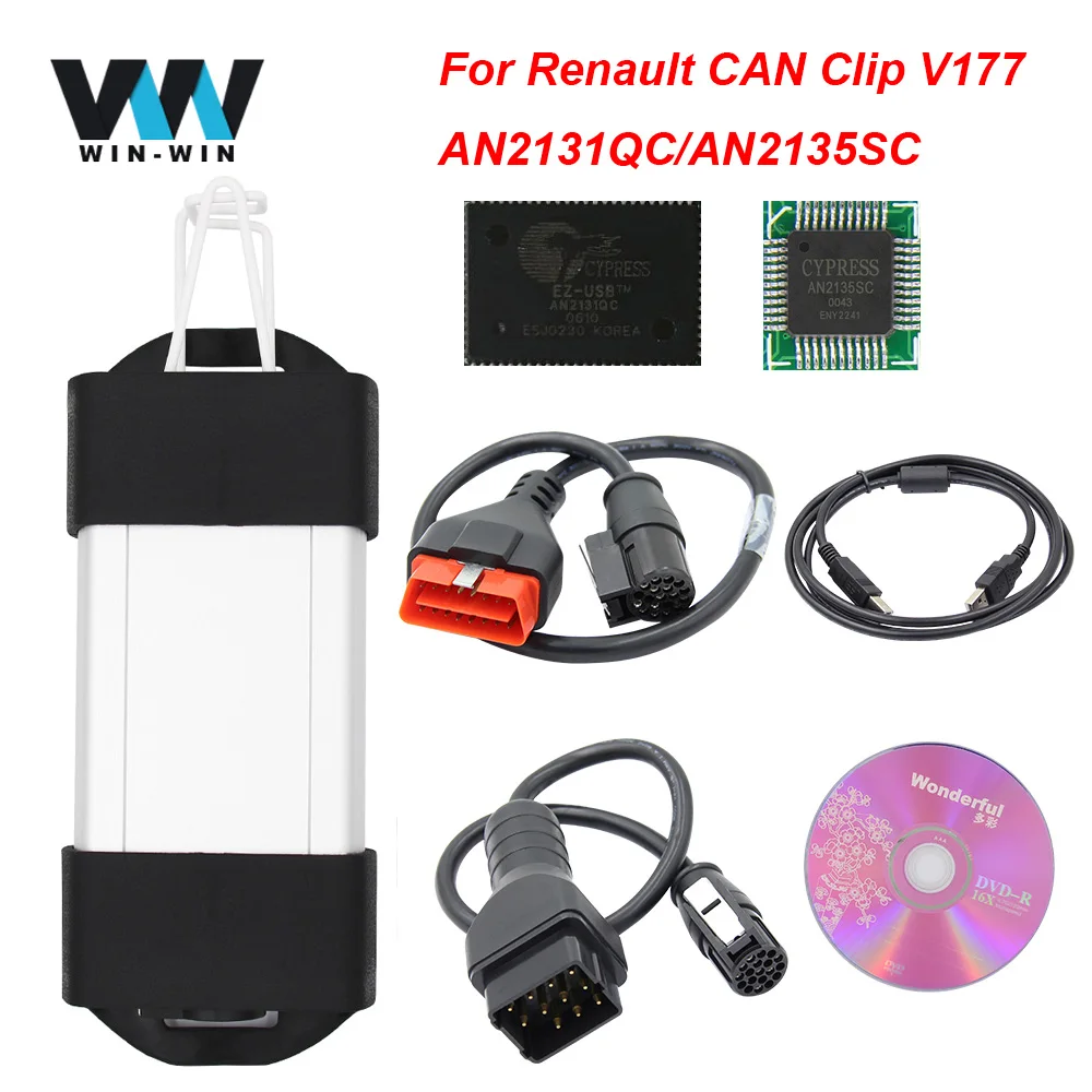 

Newest V177 For Renault CAN Clip OBD OBD2 Diagnostic Tool With AN2131QC/AN2135SC Full chip Multi-language With High Quality