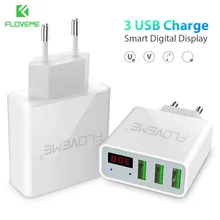 FLOVEME USB Зарядное устройство для samsung S9 Большие размеры стоят на 15 Вт 3 Порты+ светодиодный Дисплей Портативный телефон Зарядное устройство s для iPhone 5S, se, 6 S, 7, 8plus X 10