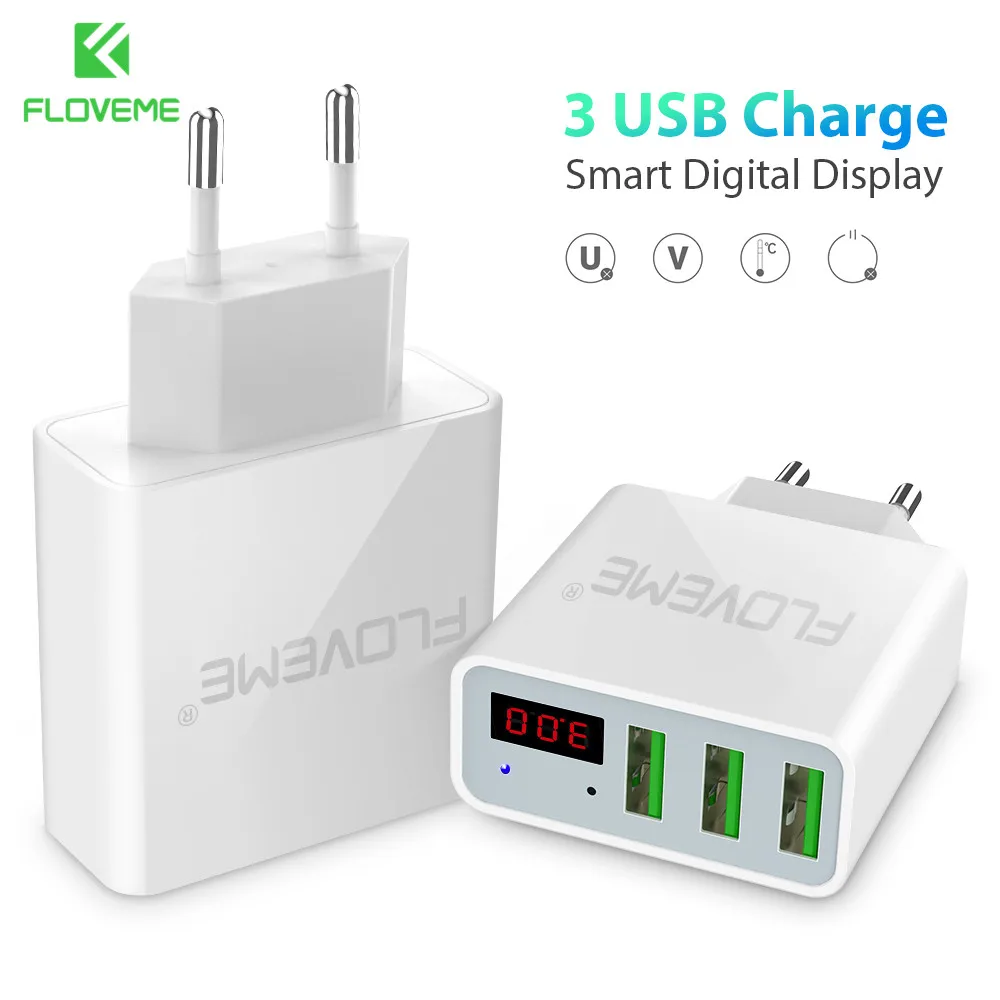 FLOVEME USB зарядное устройство для Samsung S9 Plus 15 Вт 3 порта + светодиодный дисплей