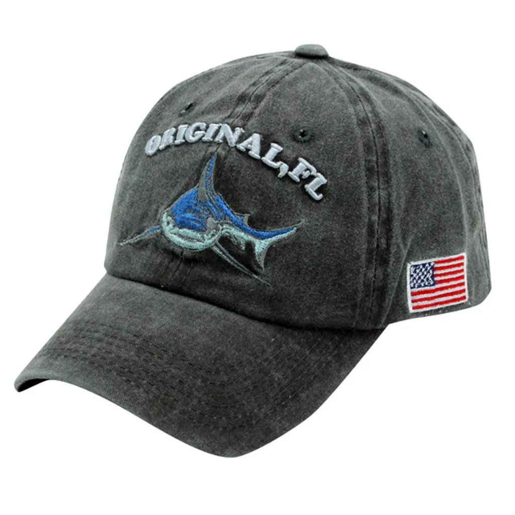 Черный Women Unisex Cap Embroidered Shark Denim Hat Fashion Baseball Hat Topee Gorras Para Hombre Cap Chapeau Femme Ete#LR1 - Цвет: Черный