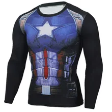 Mens Compression Shirts Superhero Movie Fitness t shirts Captain America Graphic Long Sleeve Tee Shirts Mens