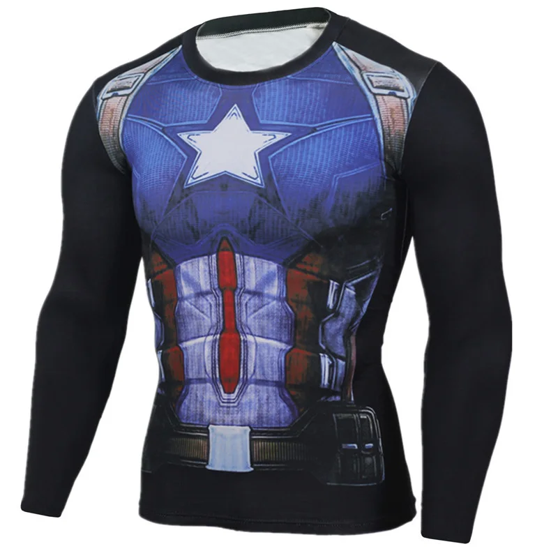 Mens Compression Shirts Superhero Movie font b Fitness b font t shirts Captain America Graphic Long