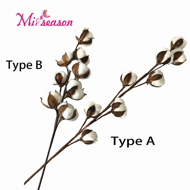 

New 8 heads Cotton flower 2 kinds artificial long branch dry cotton decoration for DIY wedding living room home decorative plant