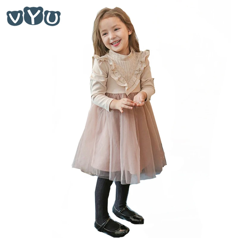 

2018 New Girls Tutu Dress Kids Clothes Patchwork Long Sleeved Tulle Wedding Party Ball Gown Dress Princess Vestido 3~12Y
