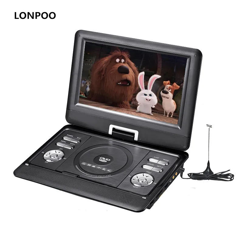 

LONPOO Portable DVD Player 10.1-Inch Screen DVD Player Car Charger with Rechargeable Battery USB SD Card CD DVD Player APBAT