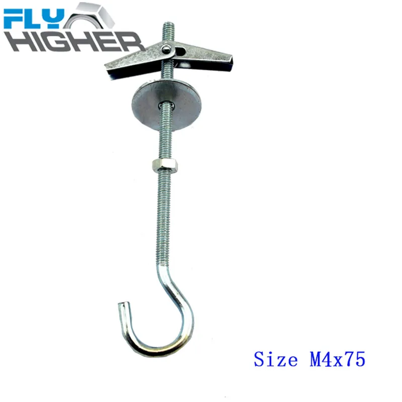 

M4x75 25pcs/pack Hollow block Spring toggle wing anchor with hook