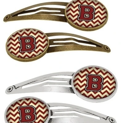 Carolines Treasures CJ1061-BHCS4 Letter B Chevron Maroon & Gold Barrettes Hair Clips Set of 4 (1)