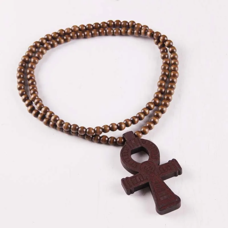 Mens Unisex Negro Piedra Cruz Colgante Collar Con Cuentas De Madera Estilo Budista