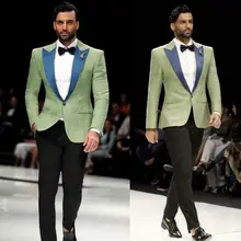 Olive Green Blazer Suit For Mens Peak Lapel One Button Formal Tuxedos Slim Fit slim fit lapel collar seam pocket spliced blazer
