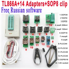 Free Russian software + V6.6 Original Minipro TL866A programmer +14 adapter socket + SOP8 Clip IC clamp Bios Flash EPROM EEPROM